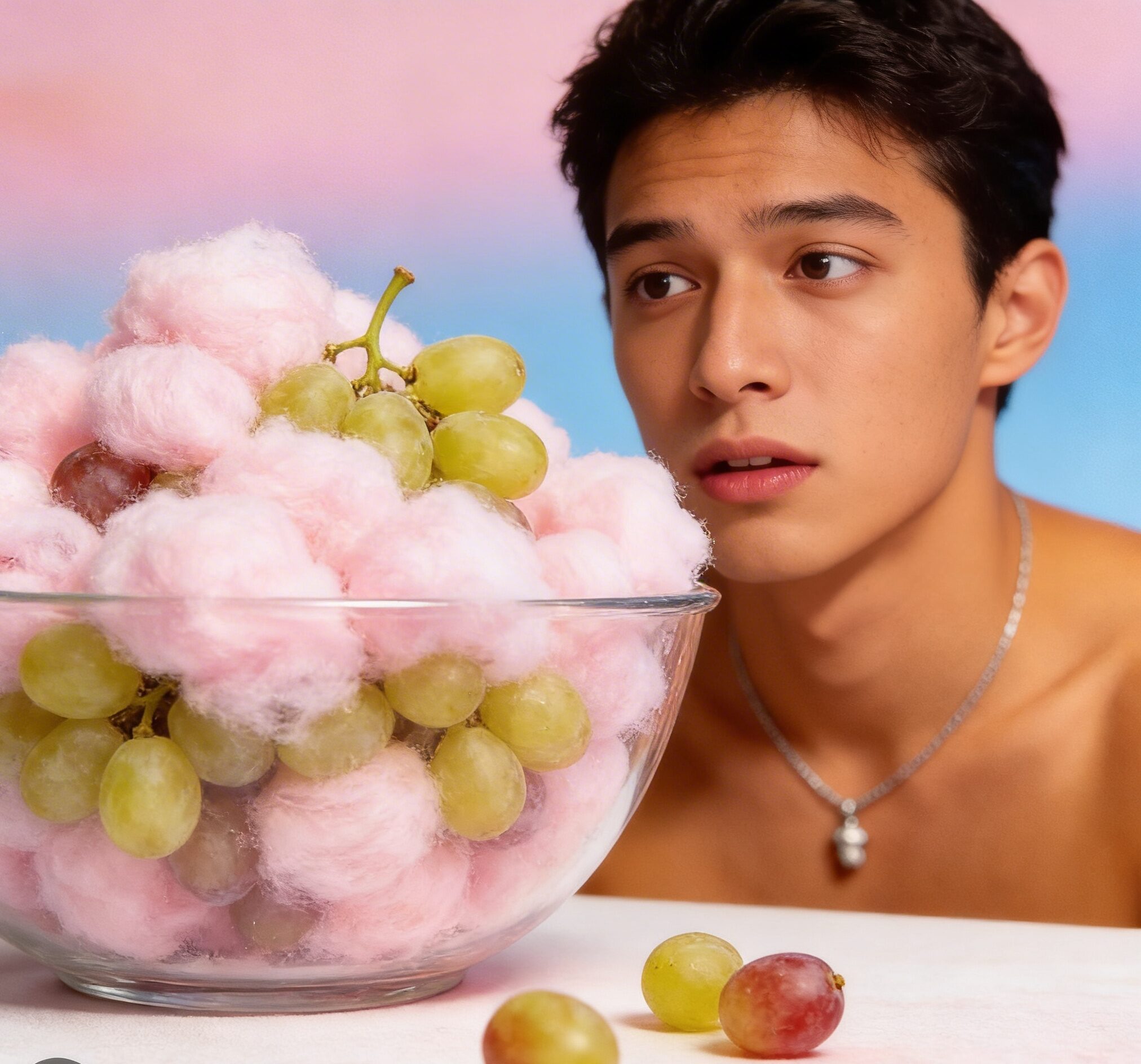 Cross-pollination process diagram explaining how cotton candy grapes are made without GMO techniques.