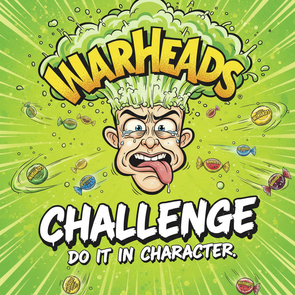 Person making a sour face while eating sour candy.