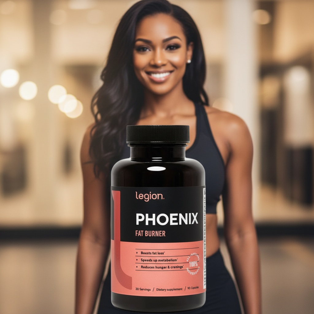 Legion Phoenix Fat Burner Supplement Bottle A side-angle shot of the white Legion Athletics bottle on a clean white background.