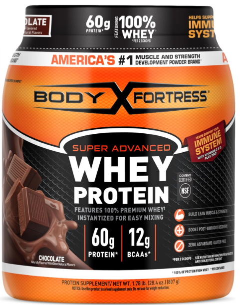 
Body Fortress 100% Whey, Premium Protein Powder, Chocolate, 1.78lbs